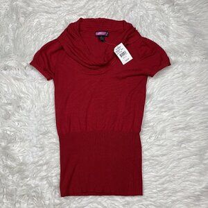 NEW Say What Red Knit Cowl Neck Pullover Short Sleeve Sweater Women's Small